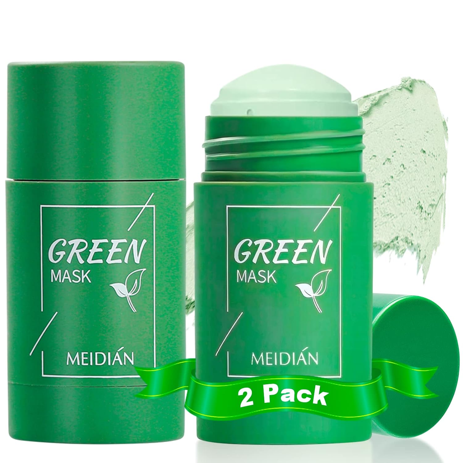 Meidian 2Pack Green Clay Mask Stick,Blackhead Remover Green Clay Mask,Natural Green Tea Extract,Deep Cleanse Green Clay Mask,Face Skin Brightening,Moisturizing,Oil Control For All Skin Types